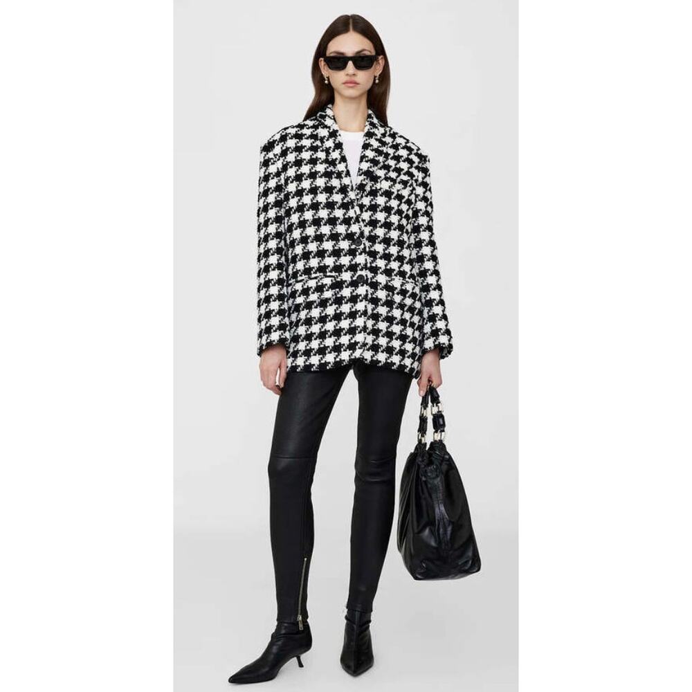 Anine Bing Quinn Blazer in Black & White Houndstooth